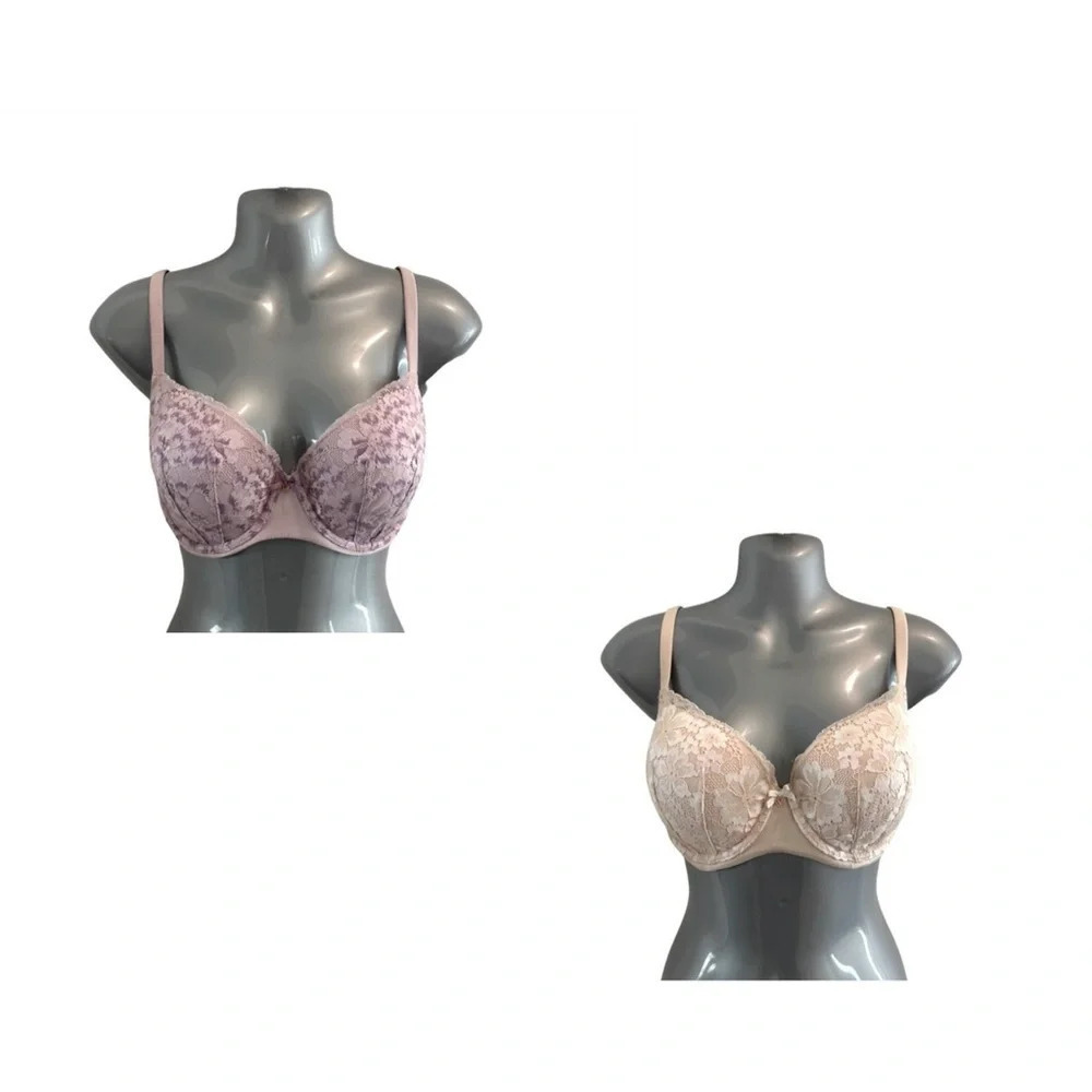 BODY BY VICTORIA Lightly-Lined Smooth & Lace Detail Bra Bundle‎ Size 34DD